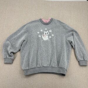 Vintage 90s grandma Gray Cat snowflake  Embroidered Women's sweatshirt pullover